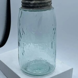 Antique Mason’s Patent Nov 30th 1858 canning jar. Blue tinted